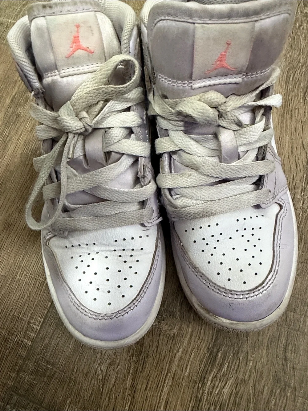 Jordan Kids White & Lavender High-Top Sneakers with Iridescent Swoosh
